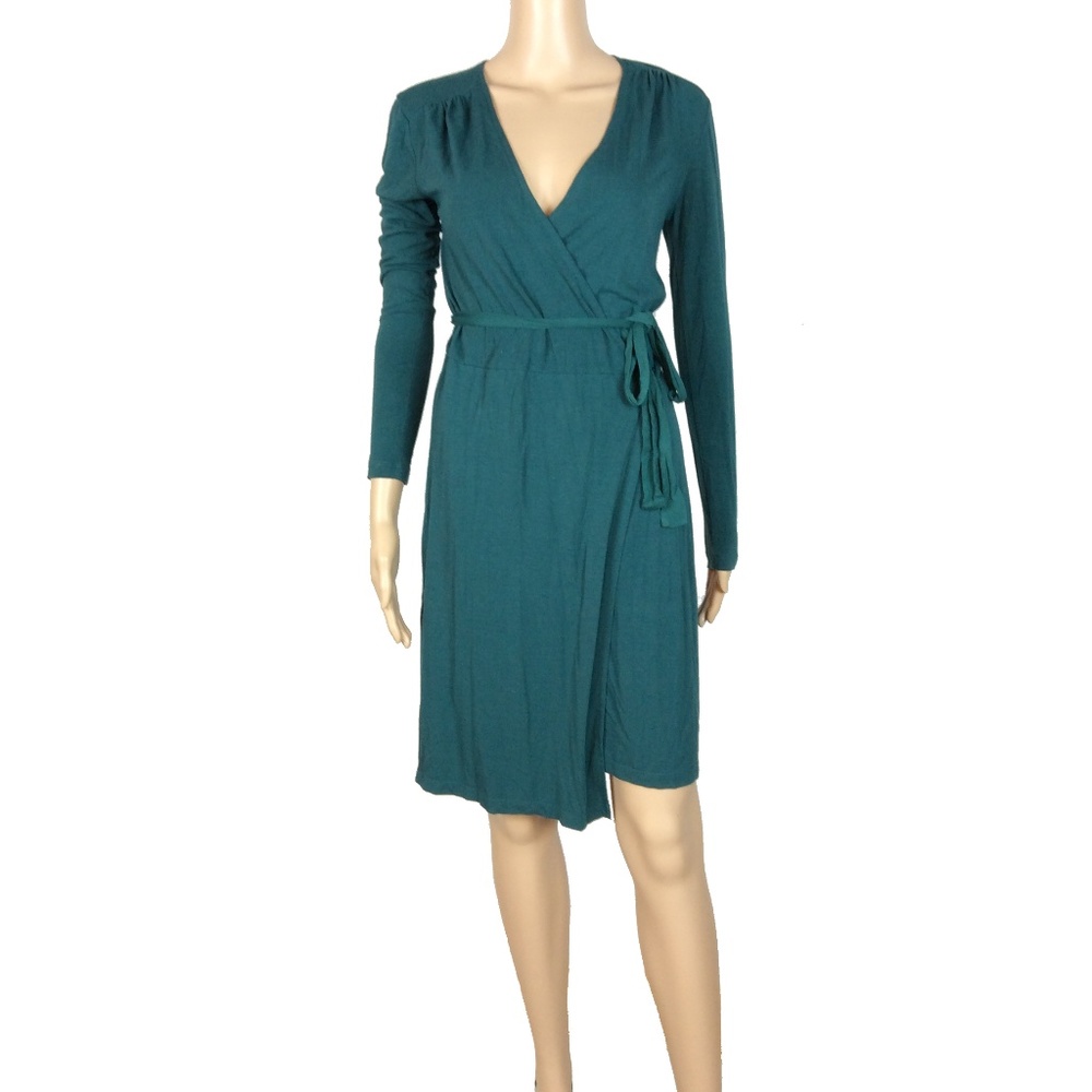 Teal wrap tie waist dress